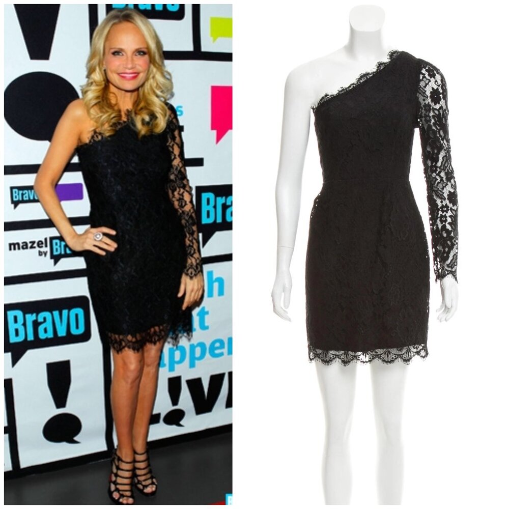 Madison Marcus Lace Cocktail Dress Silk One Shoulder Black Nude size S Evening